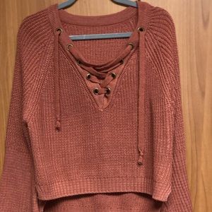 Tie up sweater. Cropped